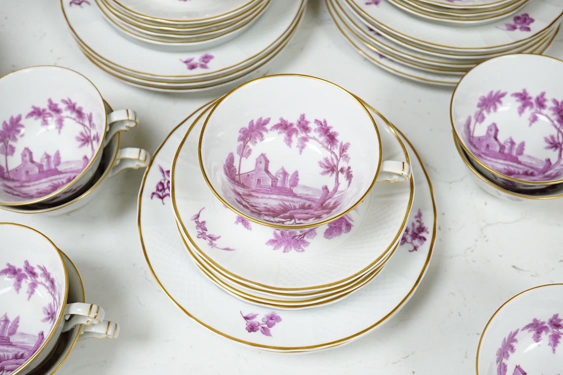 A Limoges Vincennes porcelain tea set to include milk jug, cups and saucers and teapot